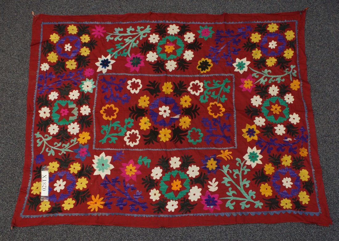 (6) Suzani, 19th/20th Century, Central Asia, silk and: (6) Suzani, 19th/20th Century, Central Asia, silk and cotton, one measures: 75" x 71"