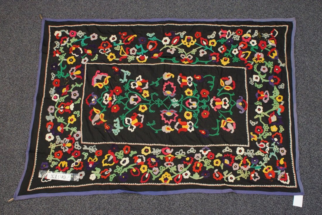 (6) Suzani, 19th/20th Century, Central Asia, silk and: (6) Suzani, 19th/20th Century, Central Asia, silk and cotton, one measures: 53" x 91"