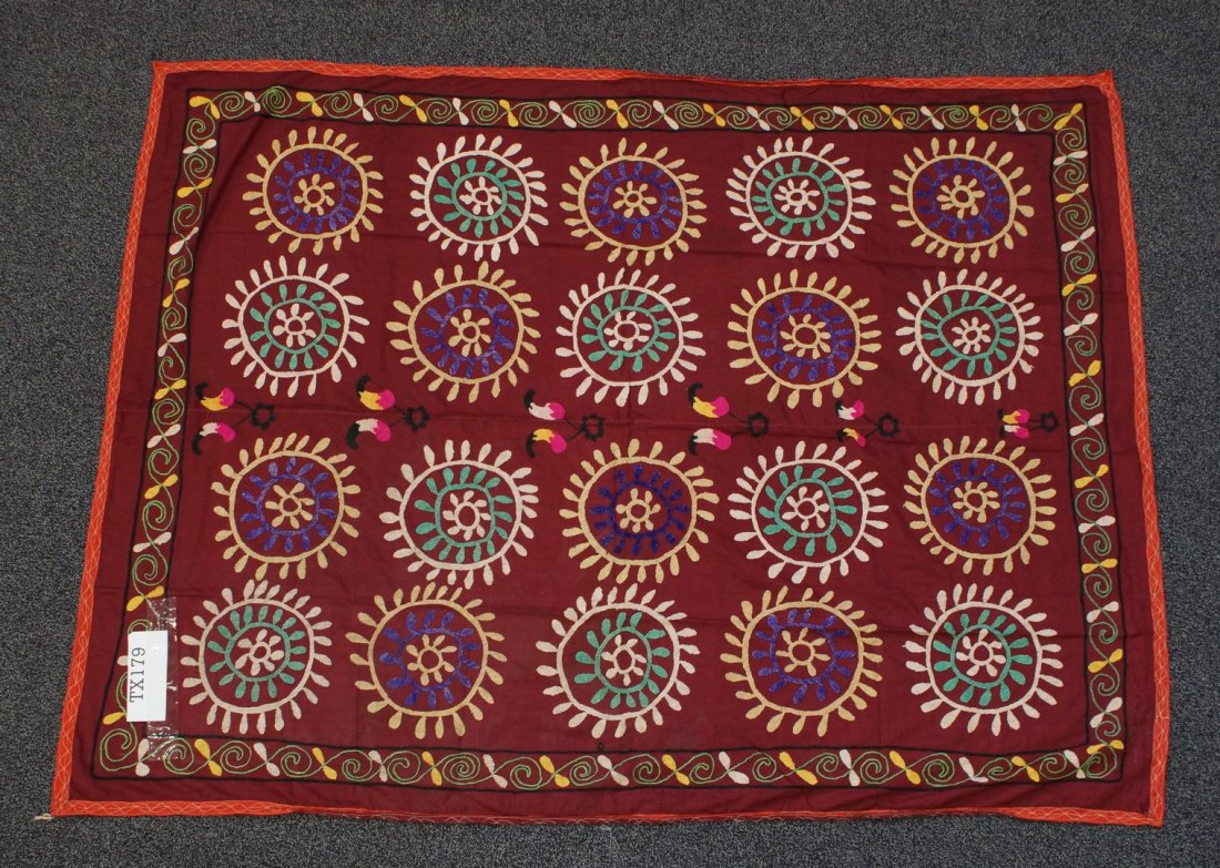 (6) Suzani, 19th/20th Century, Central Asia, silk and: (6) Suzani, 19th/20th Century, Central Asia, silk and cotton, one measures: 66" x 73"
