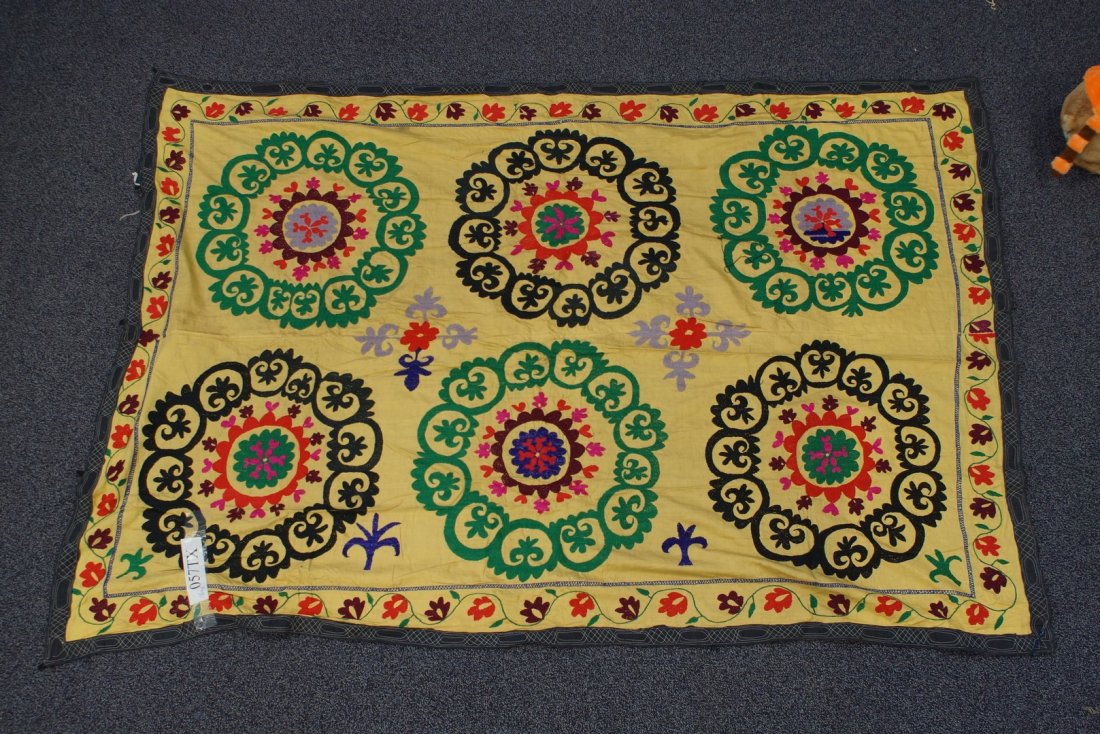 (6) Suzani, 19th/20th Century, Central Asia, silk and: (6) Suzani, 19th/20th Century, Central Asia, silk and cotton, one measures: 61" x 96"