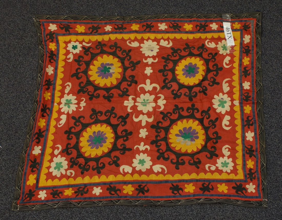 (6) Suzani, 19th/20th Century, Central Asia, silk and: (6) Suzani, 19th/20th Century, Central Asia, silk and cotton, one measures: 83" x 88"