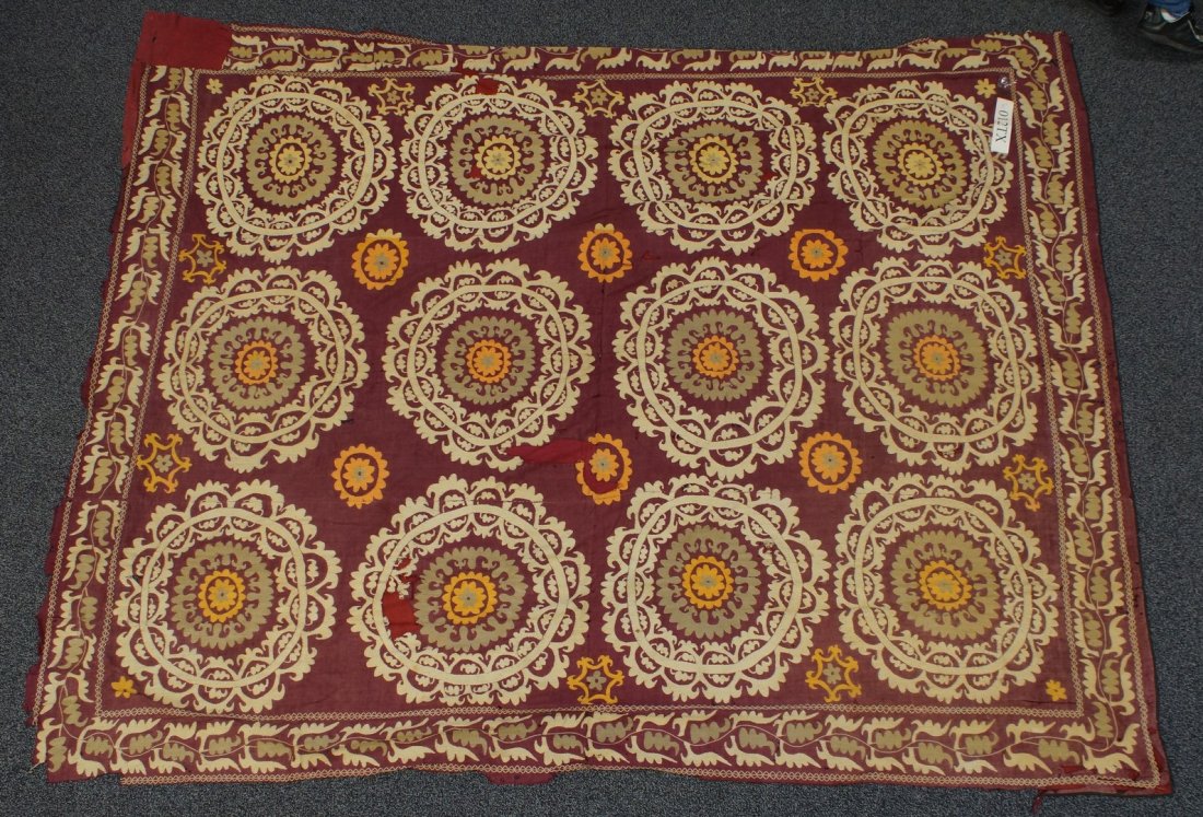 (6) Suzani, 19th/20th Century, Central Asia, silk and: (6) Suzani, 19th/20th Century, Central Asia, silk and cotton, one measures: 71" x 92"