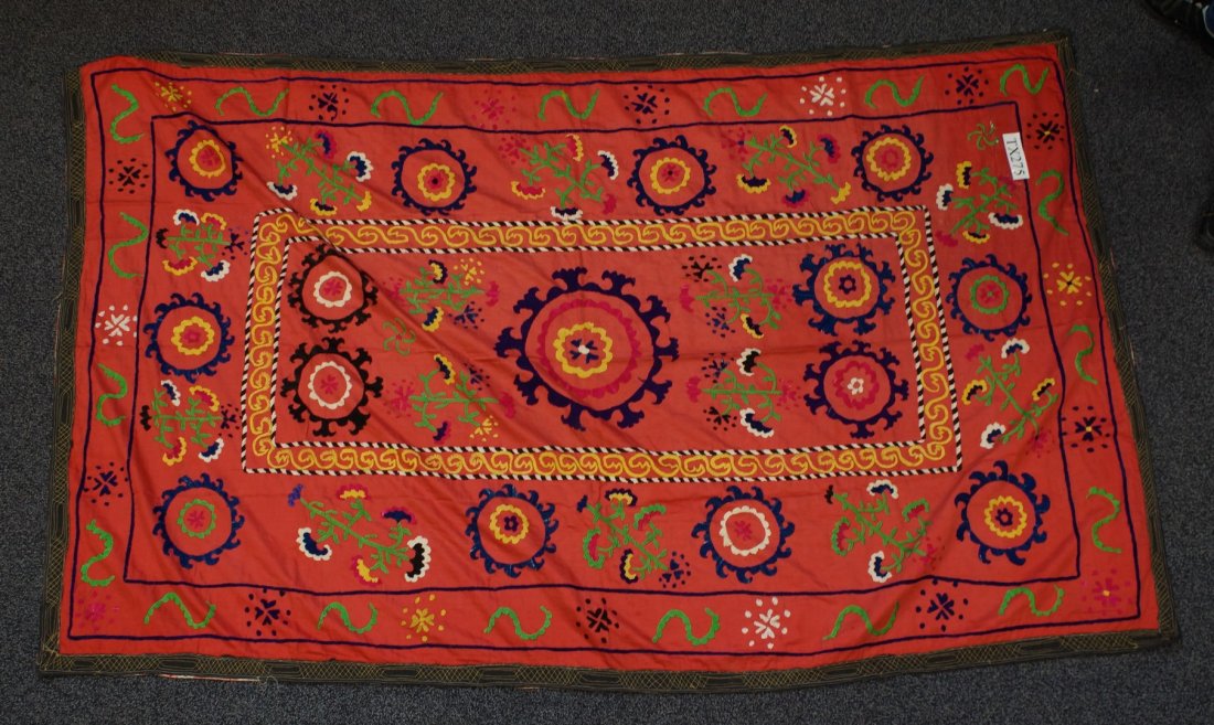 (6) Suzani, 19th/20th Century, Central Asia, silk and: (6) Suzani, 19th/20th Century, Central Asia, silk and cotton, one measures: 59" x 96"