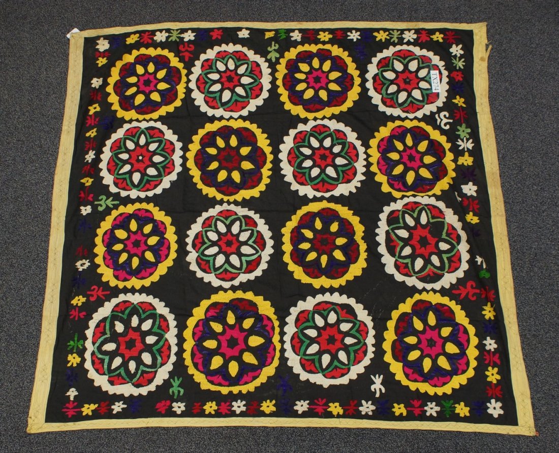 (6) Suzani, 19th/20th Century, Central Asia, silk and: (6) Suzani, 19th/20th Century, Central Asia, silk and cotton, one measures: 82" x 98"