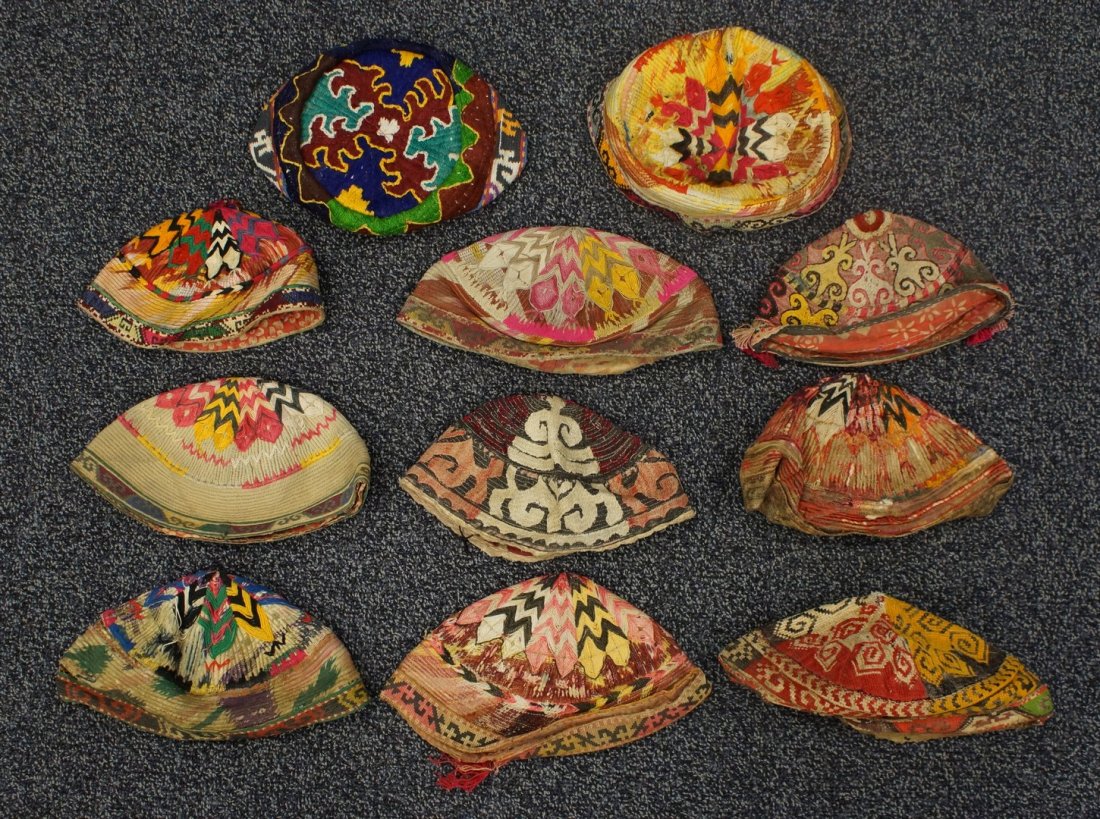 (12) Skull Caps, Central Asia, silk and cotton: (12) Skull Caps, Central Asia, silk and cotton