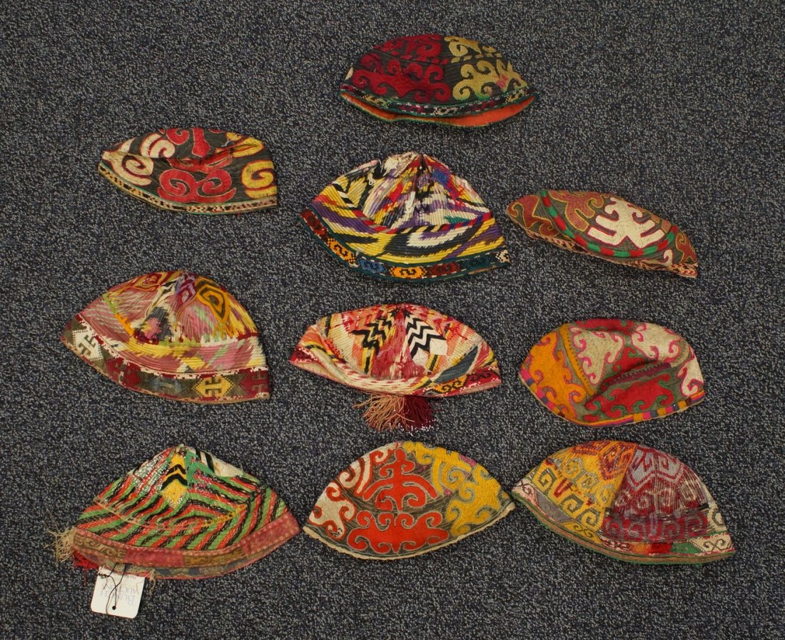 (12) Skull Caps, Central Asia, silk and cotton: (12) Skull Caps, Central Asia, silk and cotton