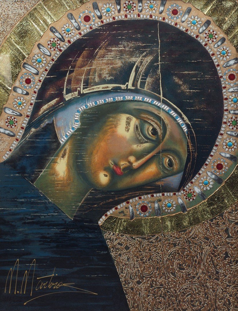 Martiros Manoukian, Armenian, b 1947, embellished: Martiros Manoukian, Armenian, b 1947, embellished serigraph: "My Madonna", edition 186/395, 28" x 22" sight