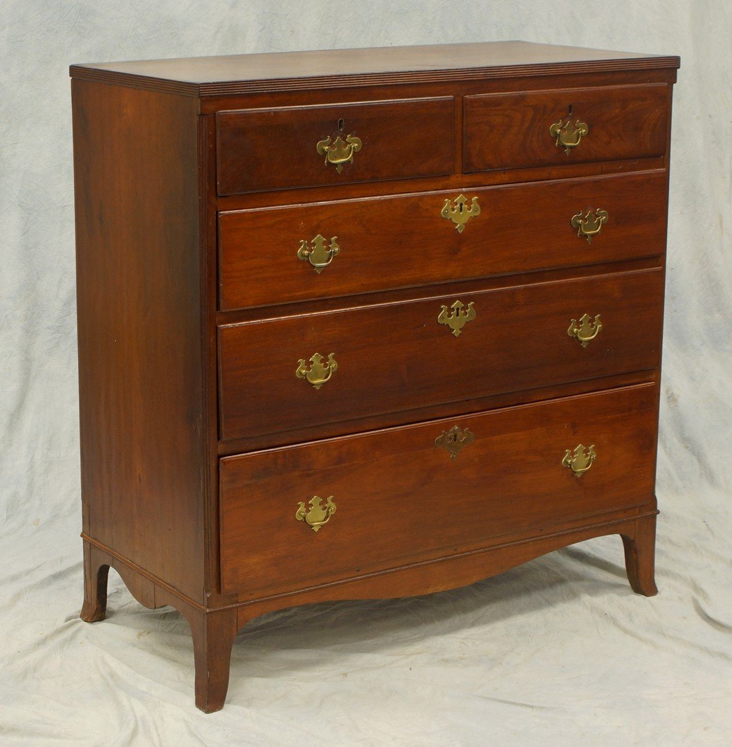 Walnut Hepplewhite 2 over 3 bureau, lipped drawers with: Walnut Hepplewhite 2 over 3 bureau, lipped drawers with replaced brasses, French feet, 40" w, 42 1/2" h, 19 3/4" d