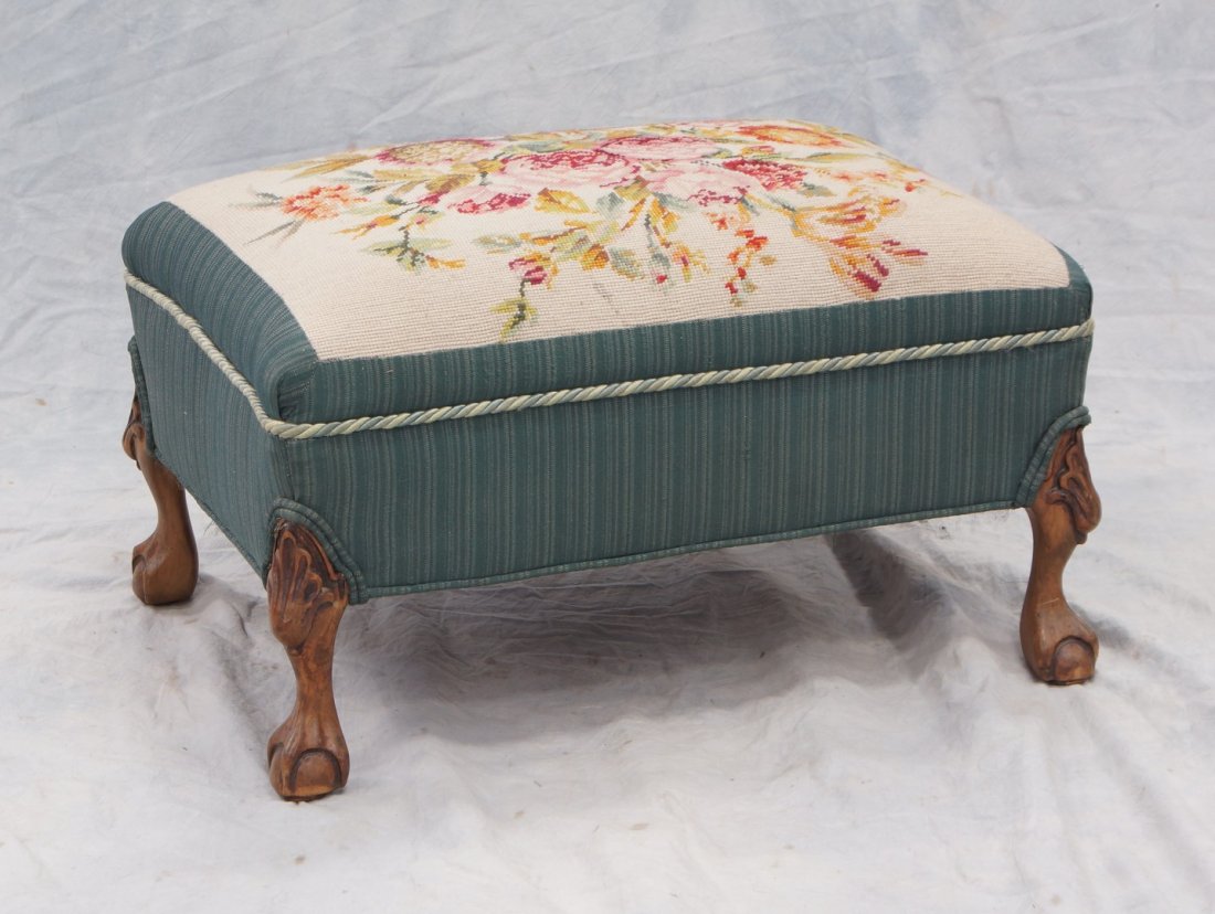 Chippendale style footstool with NP upholstery, 23" x: Chippendale style footstool with NP upholstery, 23" x 17"
