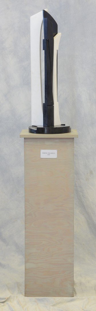 Serena Tallarigo marble sculpture "Light in the Dark",: Serena Tallarigo marble sculpture "Light in the Dark", dated 1985, with custom base, base is 40" high, sculpture is 29 3/8"high