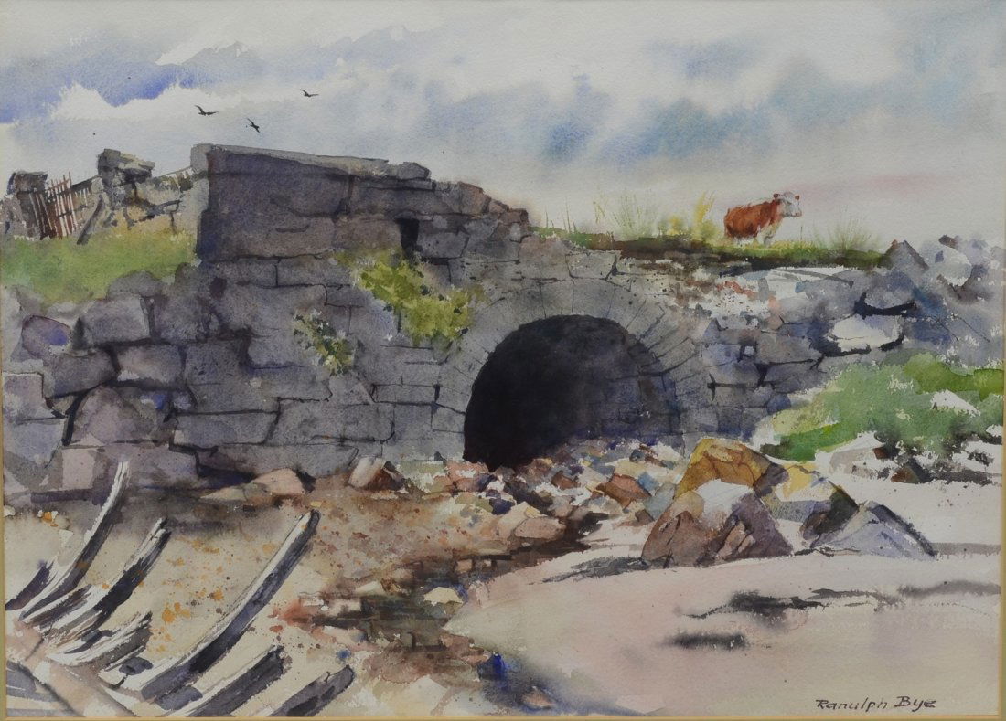 Ranulph Bye, American, PA, 1916-2003, watercolor,: Ranulph Bye, American, PA, 1916-2003, watercolor, "Culvert at Barna, County Galway", signed lower right, 16 3/4" x 22 3/4" sight, 25" x 31" overall