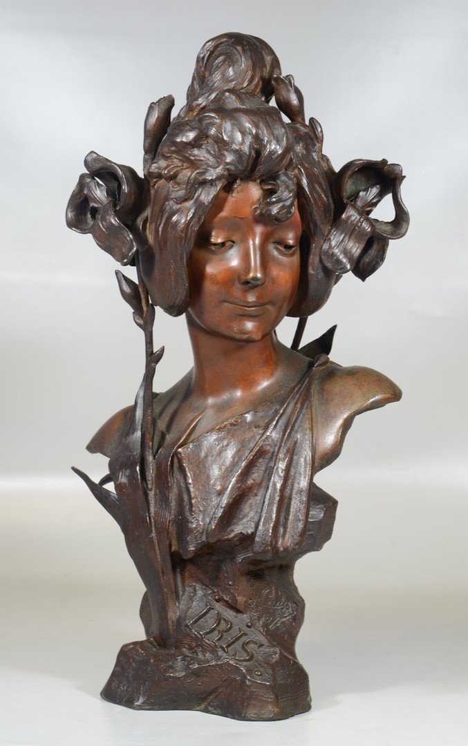 After Anton Nelson, Austrian, 1880-1910, 19th/20th c,: After Anton Nelson, Austrian, 1880-1910, 19th/20th c, “Iris”, Spelter Metal Bust, 24" high