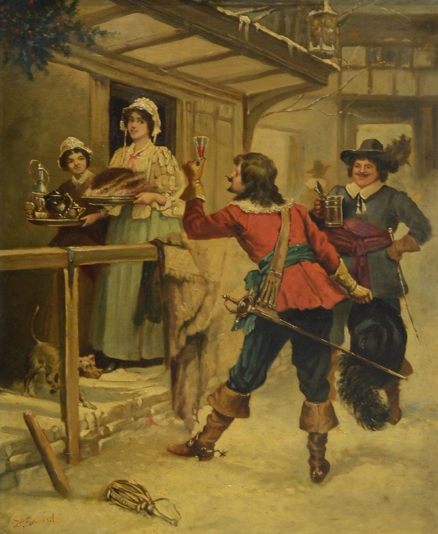 G H Edward,Saluting the Cook, Artist Signed LL, Oil On: G H Edward,Saluting the Cook, Artist Signed LL, Oil On Board, 23 1/2" X 19 1/4" sight, 29 1/2" X 25 1/2" overall