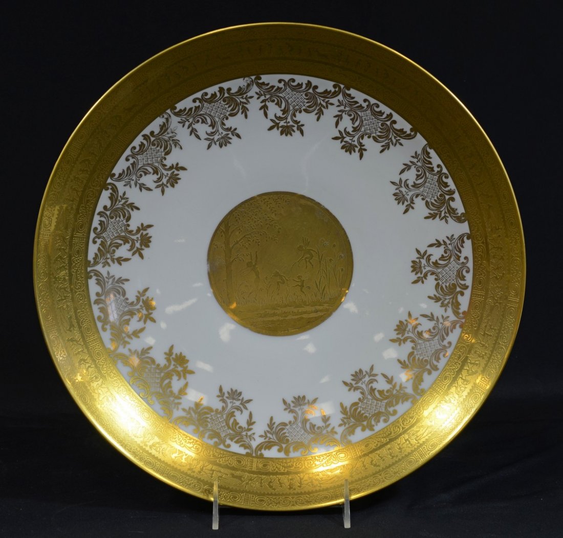 Bavarian Gilt Edge Porcelain Dish, 20th c, Diameter:: Bavarian Gilt Edge Porcelain Dish, 20th c, Diameter: 14"