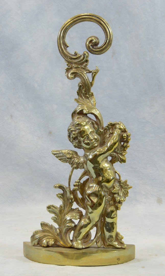 Cast Brass Winged Cherub Door Stop With Cast Iron: Cast Brass Winged Cherub Door Stop With Cast Iron Weighted Base, marked England, 19" H, Late 19th/20th c