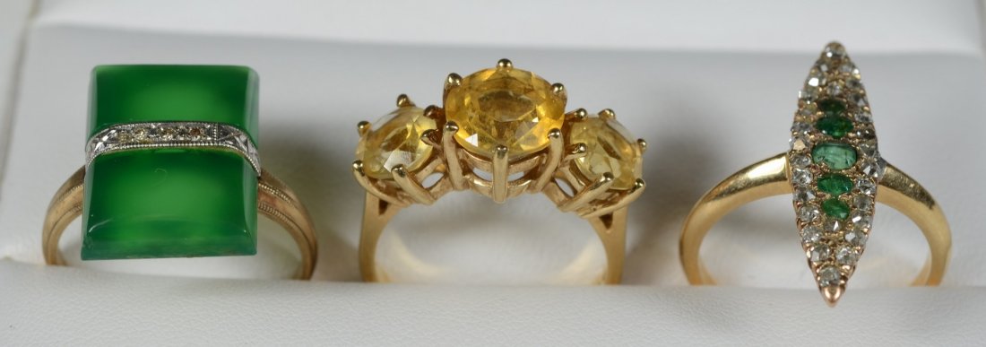 (3) 10K YG rings, each w/ colored stones, 2 w/small: (3) 10K YG rings, each w/ colored stones, 2 w/small diamonds, 6.0 dwt