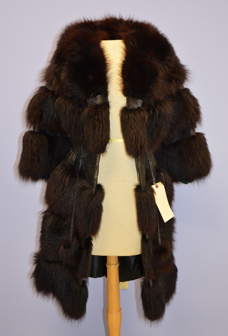 Fur and leather trimmed coat, size S: Fur and leather trimmed coat, size S