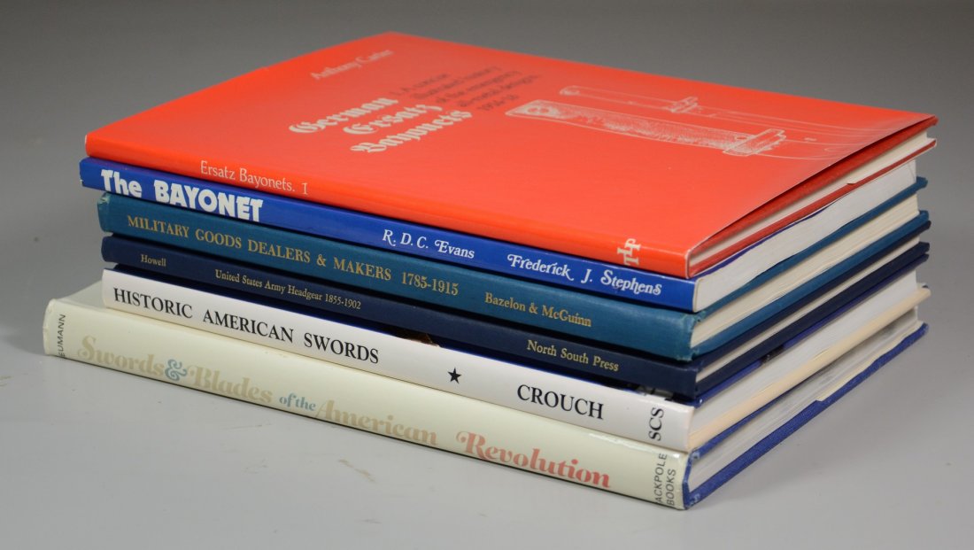 Military reference books, 6 vols, including: 1) Crouch,: Military reference books, 6 vols, including: 1) Crouch, Howard R, Historic American Swords; 2) Howell, Edgar M, United States Army Headgear 1855-1902; 3) McGuinn & Bazelon, A Directory of American Mil