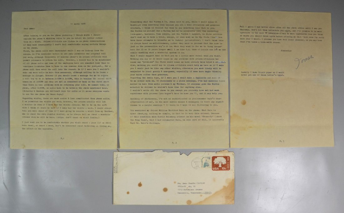 Ray, James Earl (1928-1998), April 11th 1978 TLS, 3: Ray, James Earl (1928-1998), April 11th 1978 TLS, 3 pages, signed James, retains original envelope