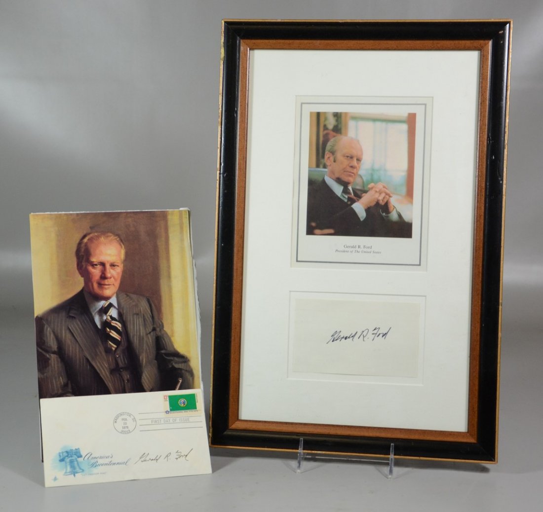 Ford, Gerald, Signed First Day America's Bicentennial: Ford, Gerald, Signed First Day America's Bicentennial cover, together with framed signed card
