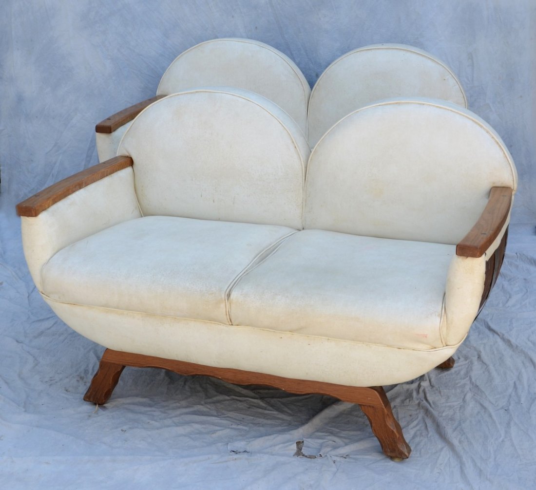 2 Barrel Settees, 32" h x 49" w x 30" d, removed from: 2 Barrel Settees, 32" h x 49" w x 30" d, removed from the former home of Bill Haley, pioneer rock n'roll star