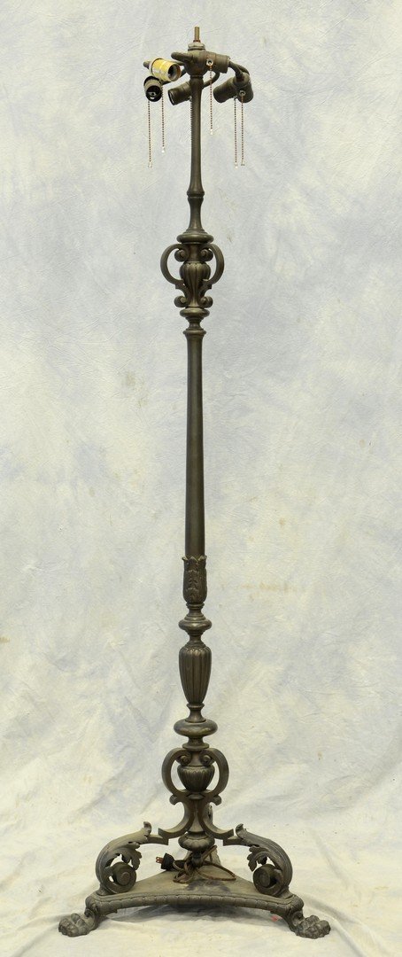 Tiffany & Co bronze 6-light floor lamp with paw feet,: Tiffany & Co bronze 6-light floor lamp with paw feet, marked on bottom of one foot, 67" high