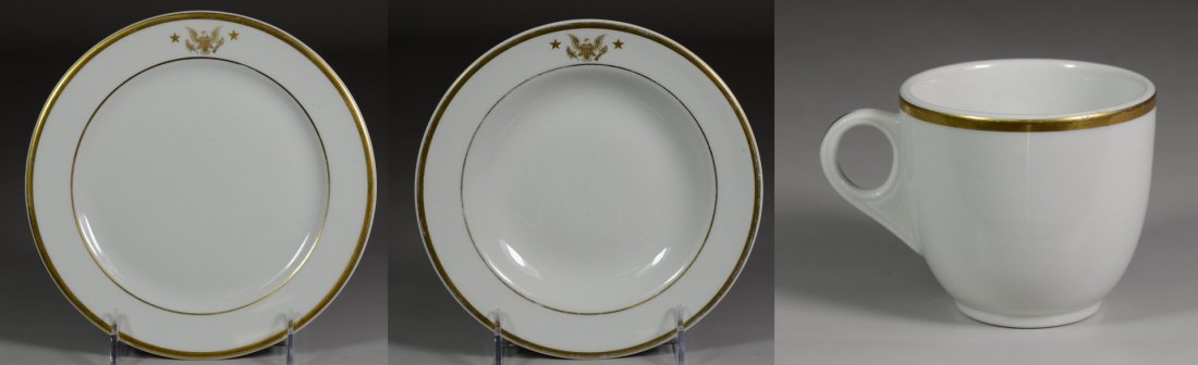 3 pcs China Used by Kennedy Family on Yacht USS Honey: 3 pcs China Used by Kennedy Family on Yacht USS Honey Fitz: Shenango China Dinner Service Dessert Plate, approx 7 3/8" diameter, Dessert Dish, approx 6 7/8" diameter, Demitasse Cup, approx 2 1/4" high