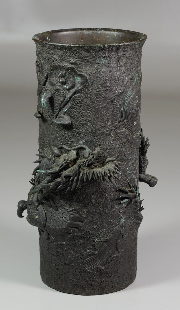 Japanese Bronze Dragon Vase, mark to base, Kimura Toun,: Japanese Bronze Dragon Vase, mark to base, Kimura Toun, Edo period, 9 3/4" high