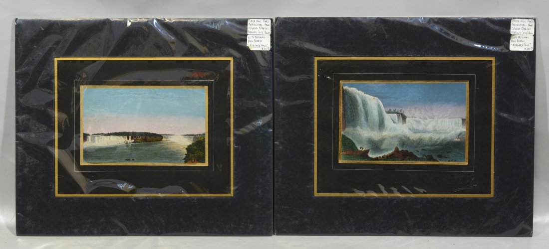 (2) Charles Magnus (American 1826-1900), hand colored: (2) Charles Magnus (American 1826-1900), hand colored lithographs, "Niagara Falls", New York: c 1860, 5" x 7 7/8" sight, retaining original mats