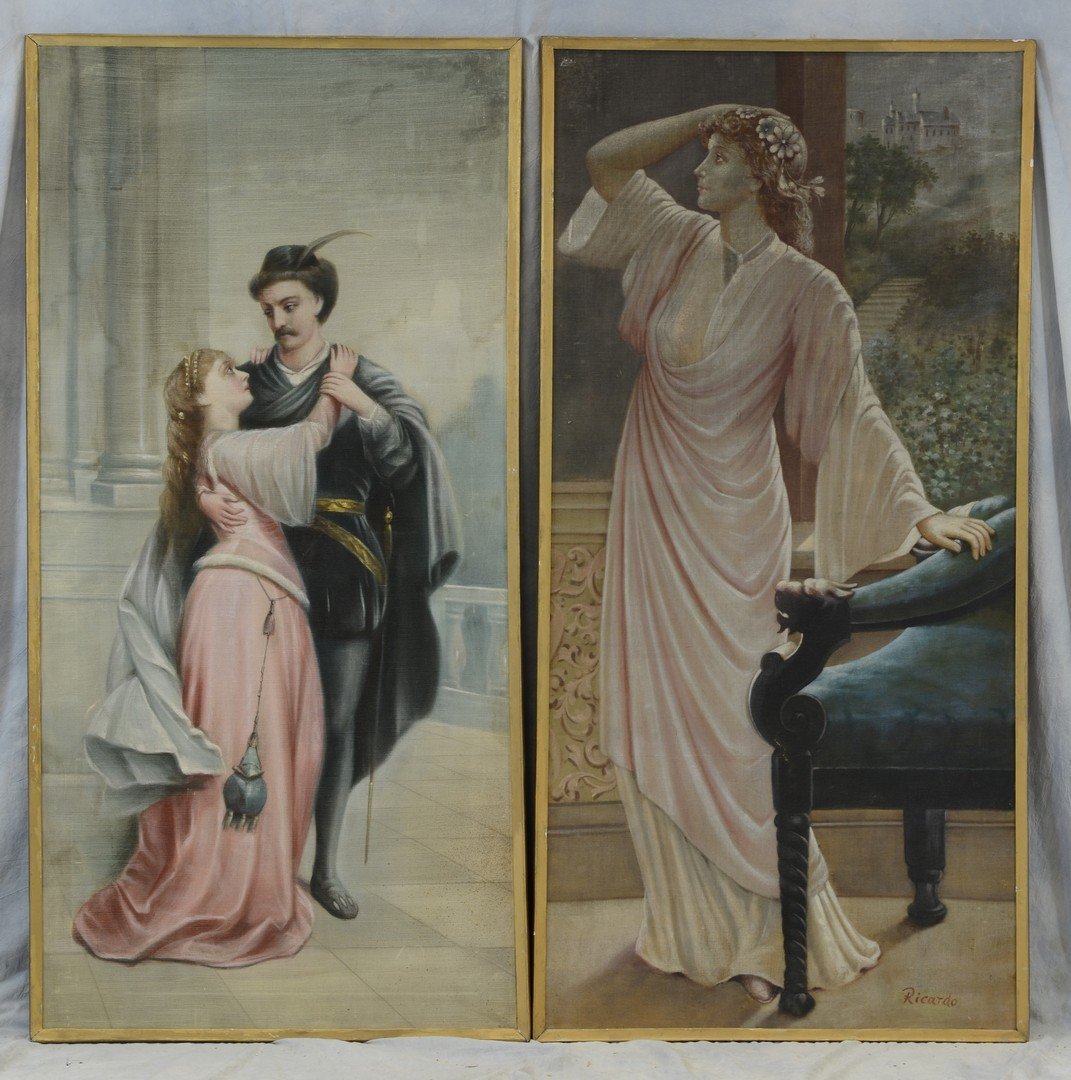 Continental School, 19th/20th C, Four Figural Dramatic: Continental School, 19th/20th C, Four Figural Dramatic Scene Panels, 63" h x 31" w