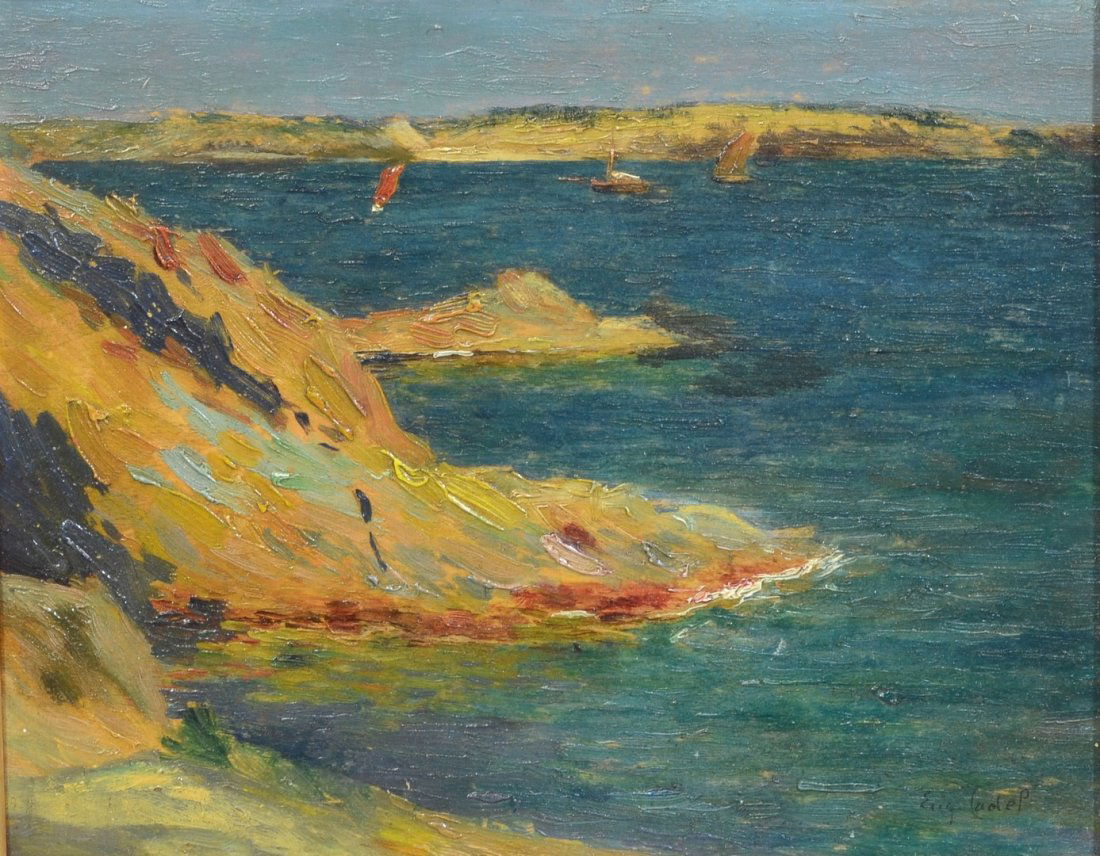 Eug(ene?) Cadel, French, 20th c, , oil on board, Coast (1 of 4)