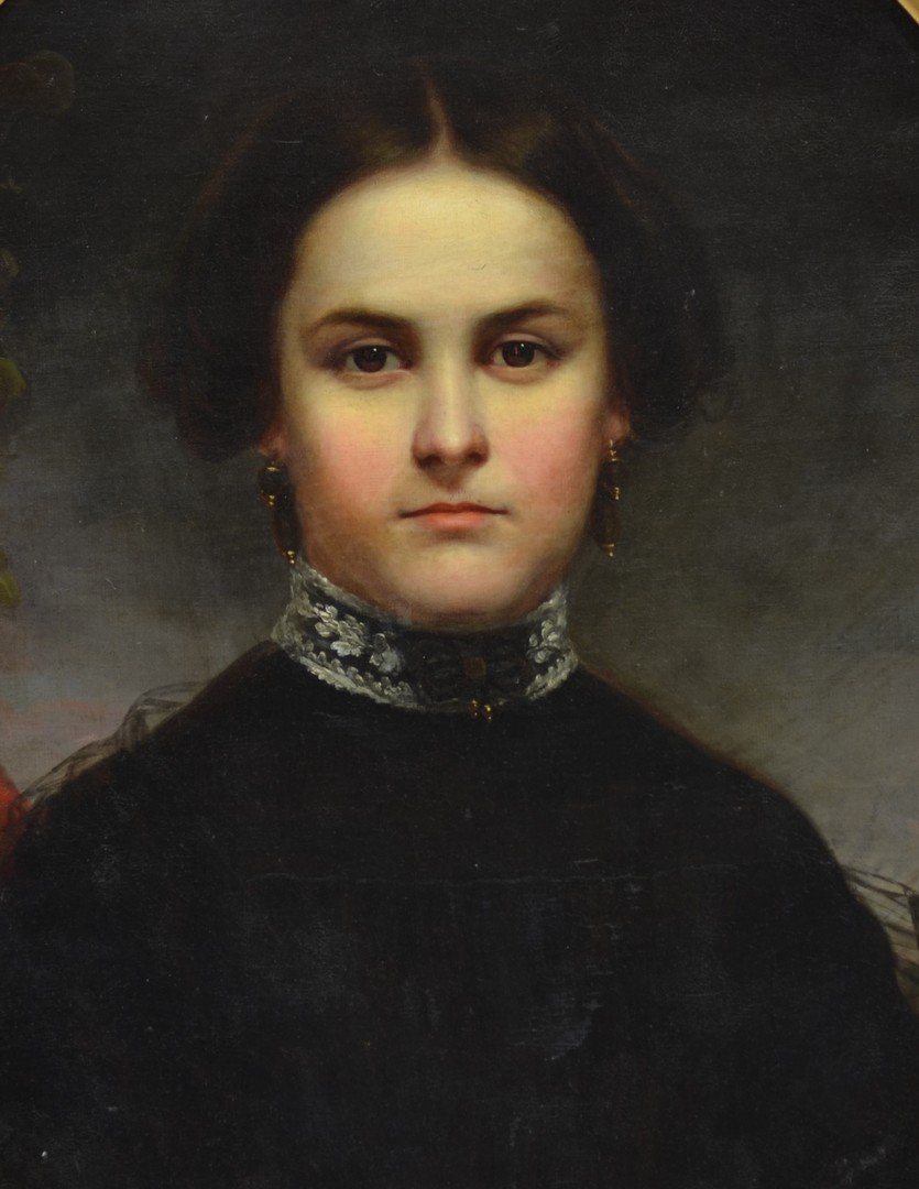 American School (19th Century), oil on canvas, Portrait: American School (19th Century), oil on canvas, Portrait of a Young Lady, 23 1/2" x 19 1/2" sight, 28" x 23 1/2" overall, possibly relined