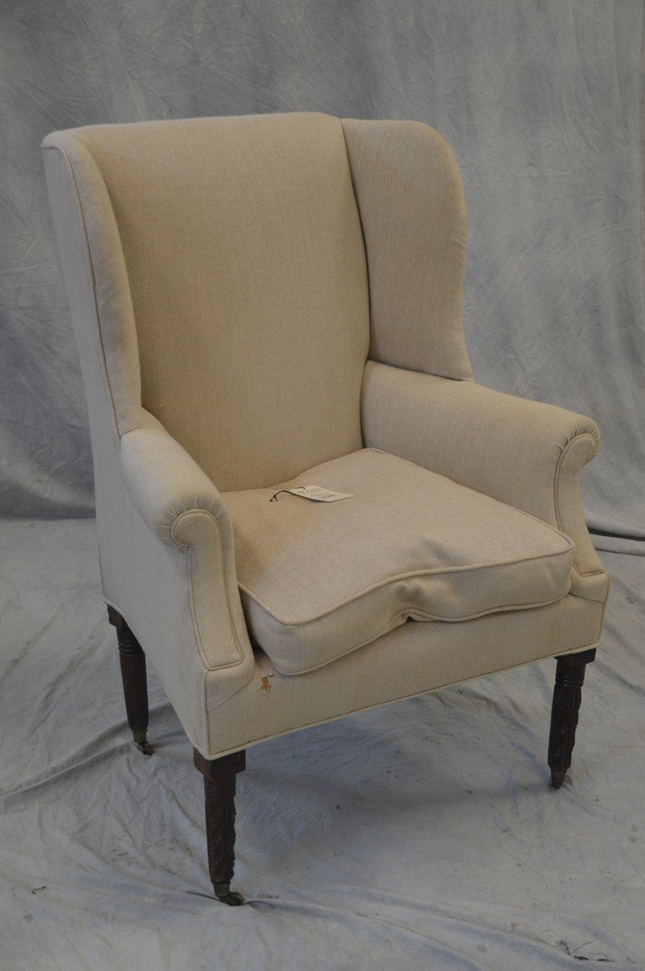 Sheraton mahogany wing chair, acanthus carved front (1 of 6)