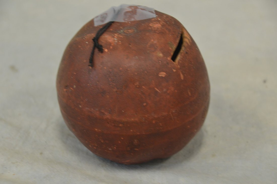 Redware fruit bank, red apple, original red painted (1 of 3)