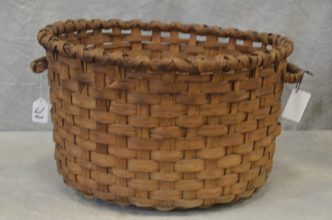 Woven splint double handled basket, one handle (1 of 3)