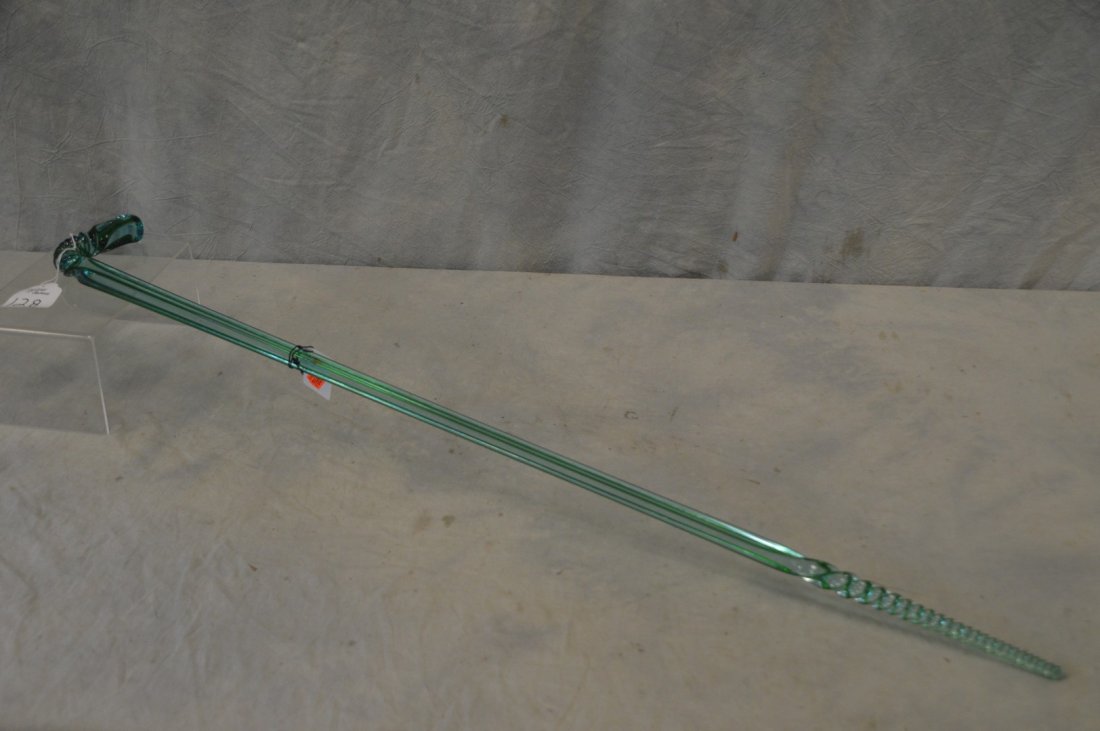 Jersey Green glass whimsey cane, South Jersey, twisted (1 of 3)