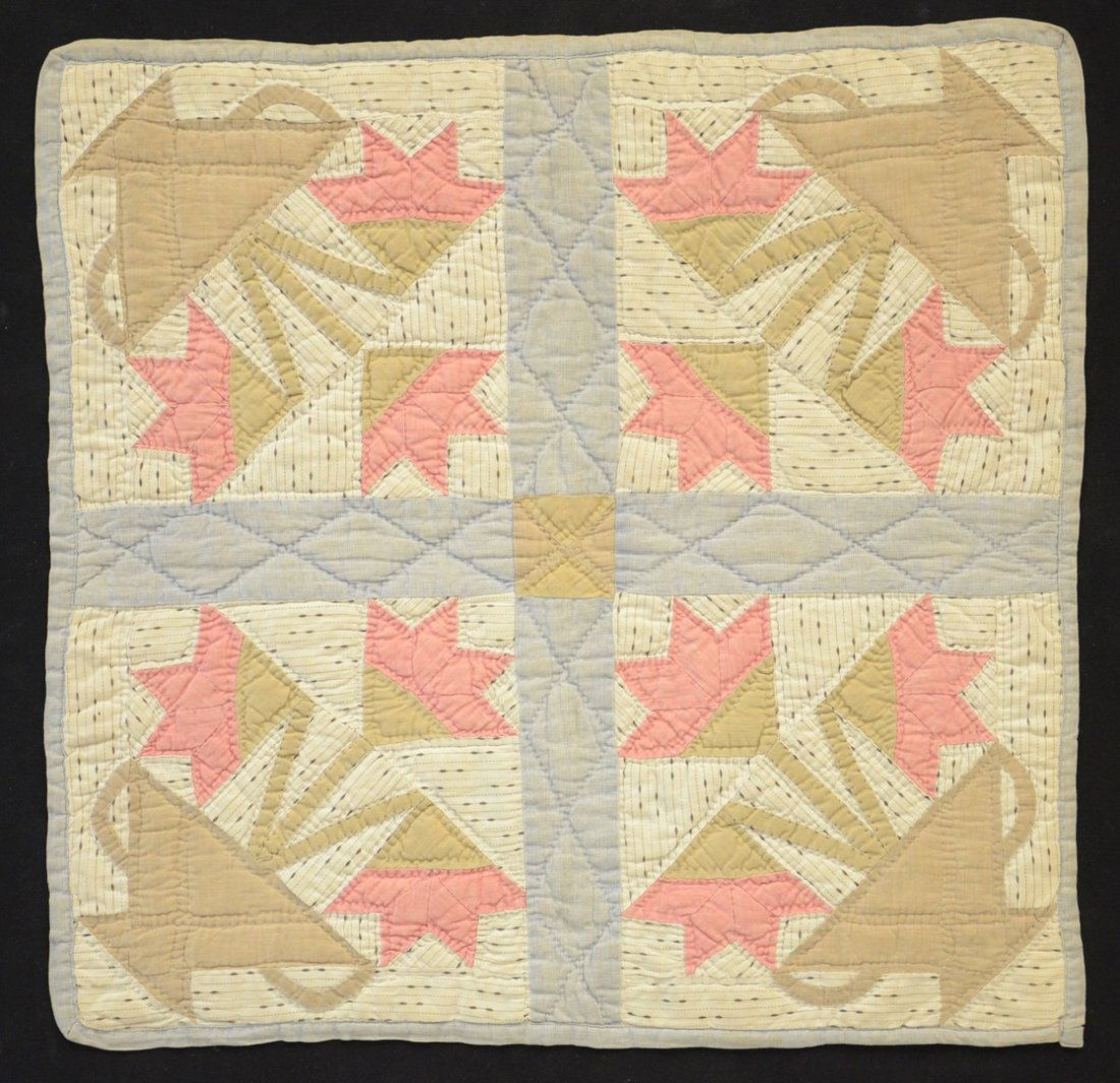 Framed Lancaster County quilt square, pink, green & (1 of 2)