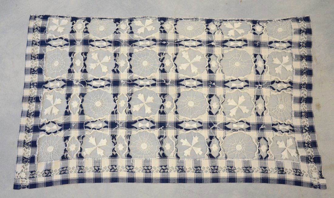 Openwork blue & white linen homespun runner, with (1 of 2)
