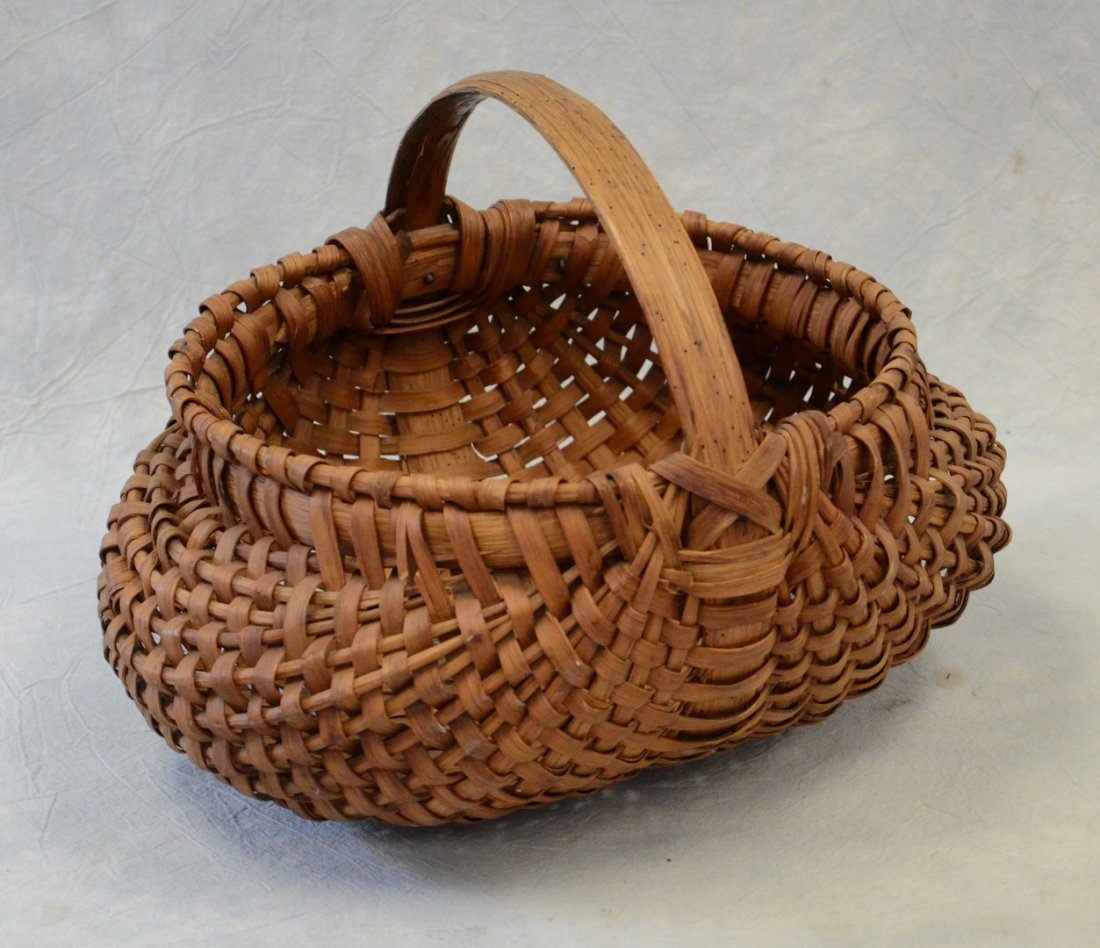 Oak splint buttocks basket, c 1910, 12" x 14" x 10" h, (1 of 2)