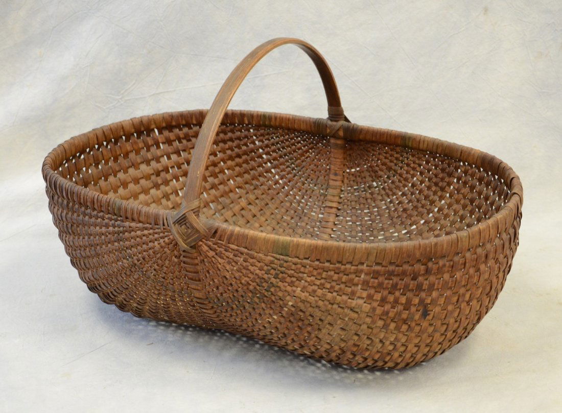 Oak splint kidney basket, Southern origin, died blue (1 of 4)
