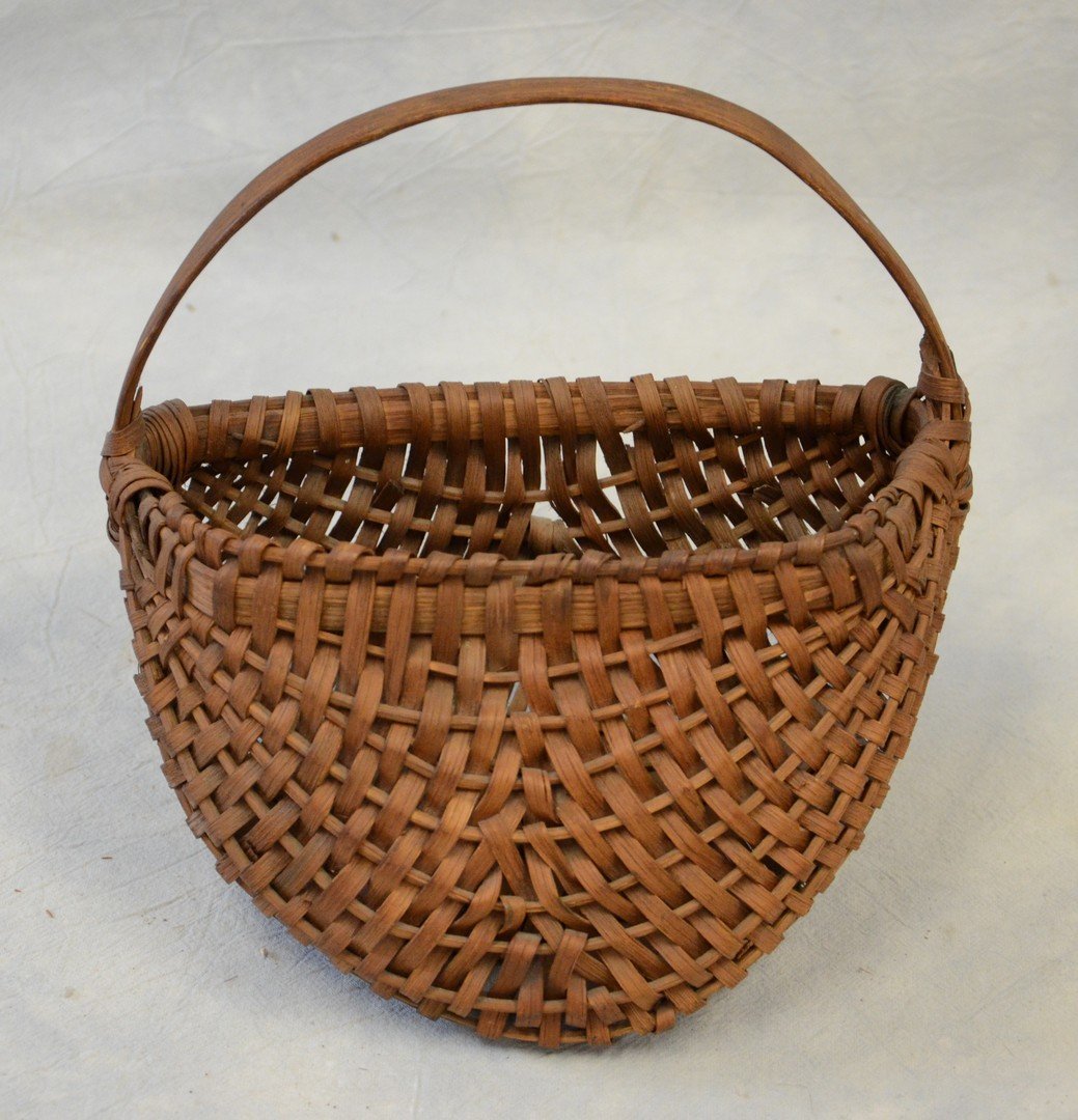 Oak splint half buttocks wall basket, wonderful patina, (1 of 3)