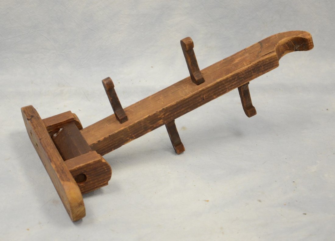 Wooden Moveable Clothes Hooks, mortice construction,: Wooden Moveable Clothes Hooks, mortice construction, pine, 19th c, great patina, 16 1/2" long, 7" wide, RCA, LLC