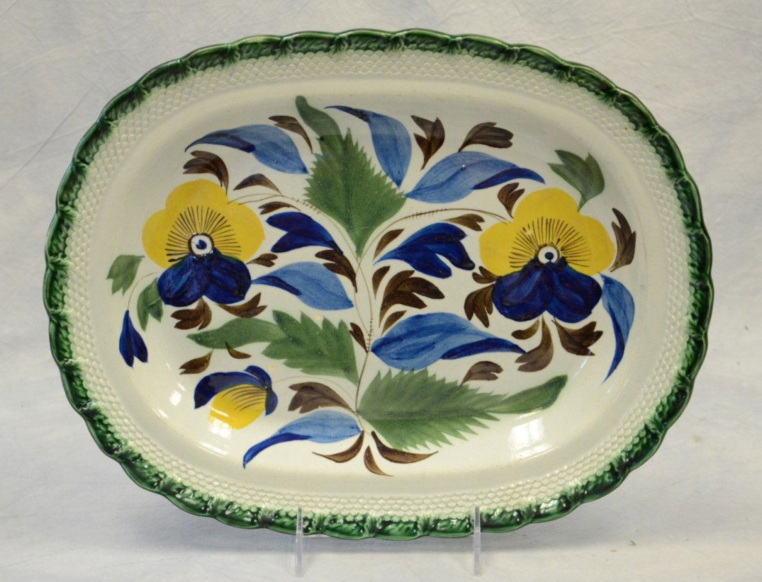 Large Leeds Feather Edge Pearlware Oval Platter, green (1 of 2)