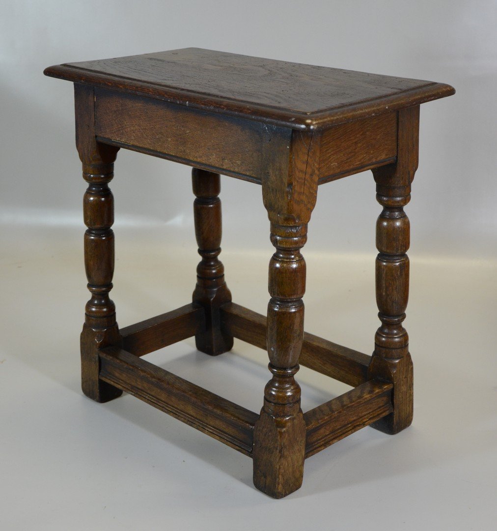 Oak English joint stool, mortised and pin construction, (1 of 3)