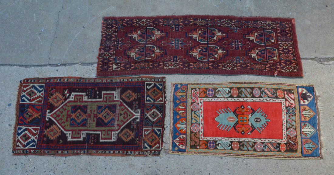 (3) Turkish mats/throws, 1'8" x 3'2", 1'8" x 3, 1'6" x (1 of 7)