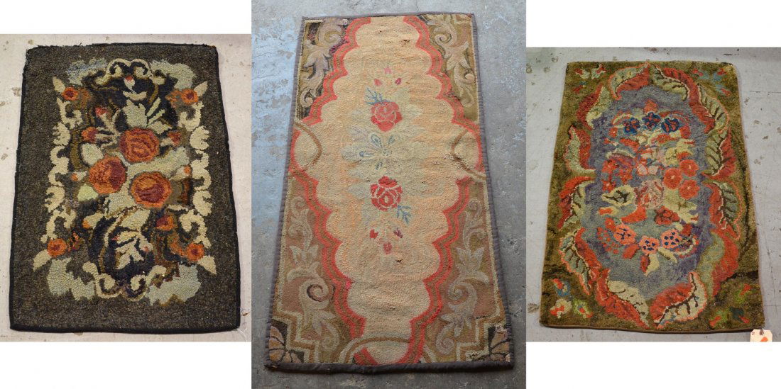 (3) hooked rugs, '3"" x 3'4", floral, 2'3" x 3'2"' (1 of 8)