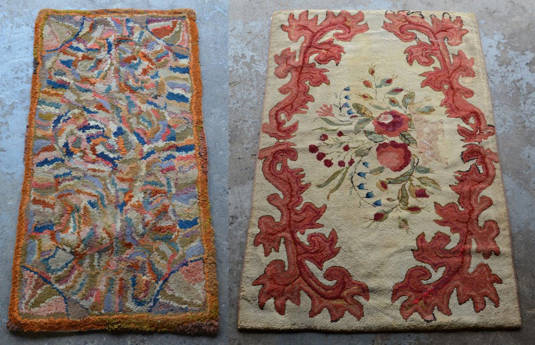 (2) hooked rugs, 3'1" x 4'10" basket of flowers, 2'5" x (1 of 7)