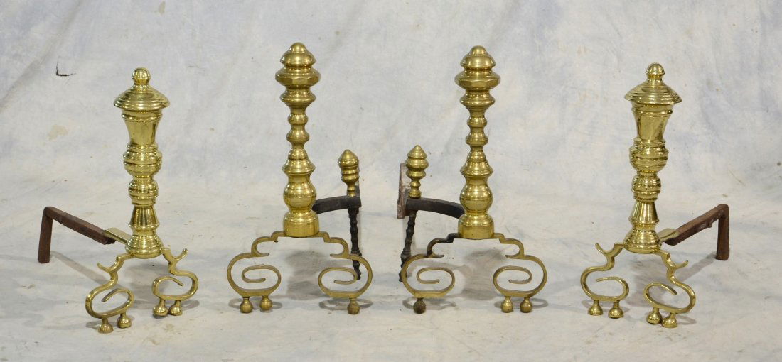 2 pair Empire brass andirons, 19th c, one pair 18" (1 of 1)