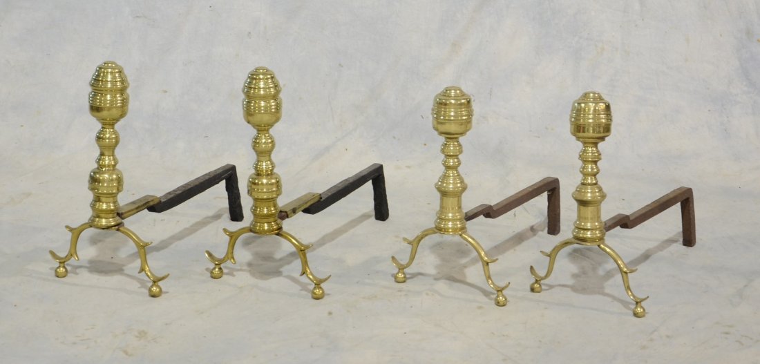 2 pair Empire brass andirons, 19th c, one pair 13" (1 of 1)