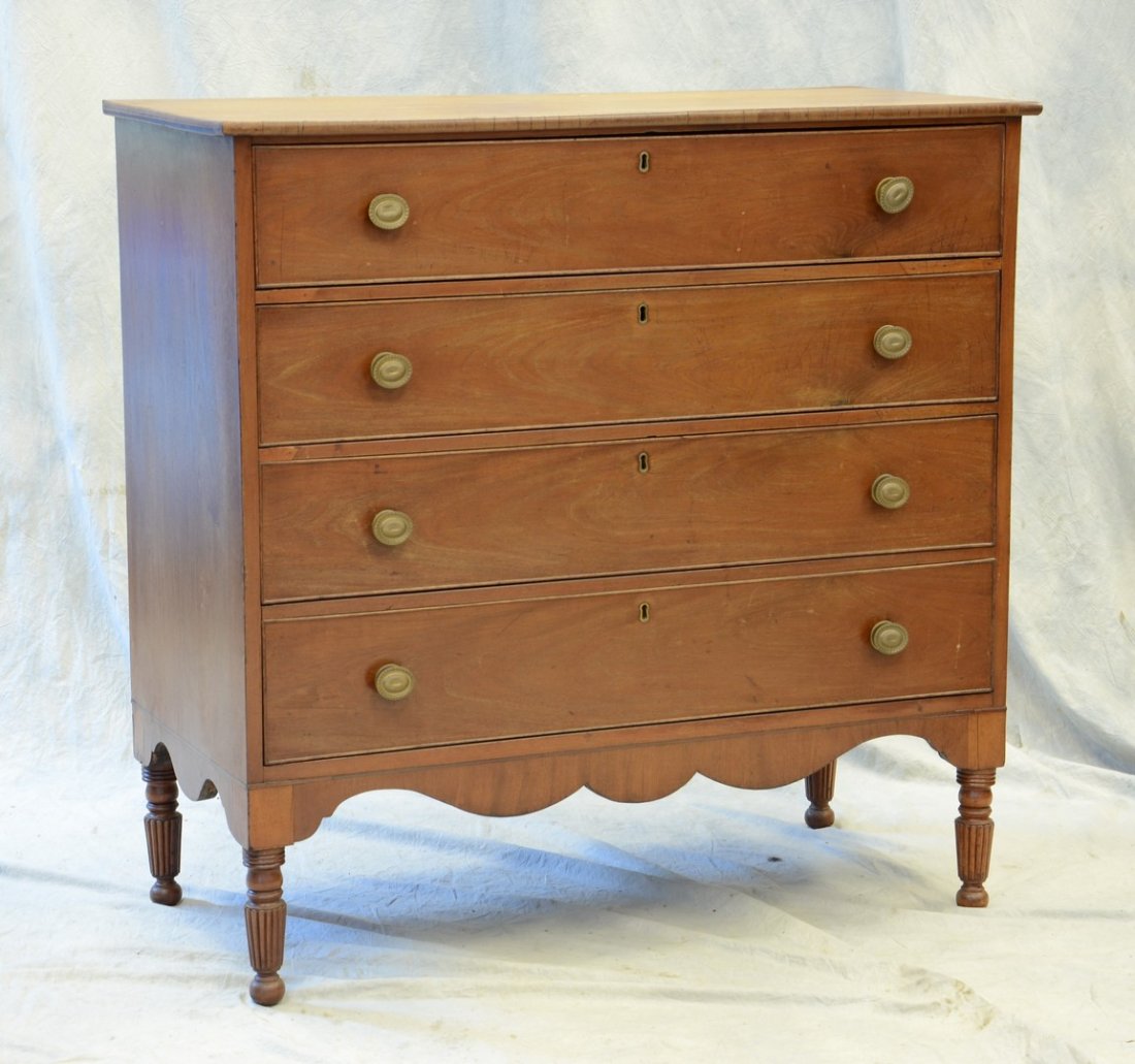 Walnut 4-drawer Sheraton bureau, solid ends, beaded (1 of 1)